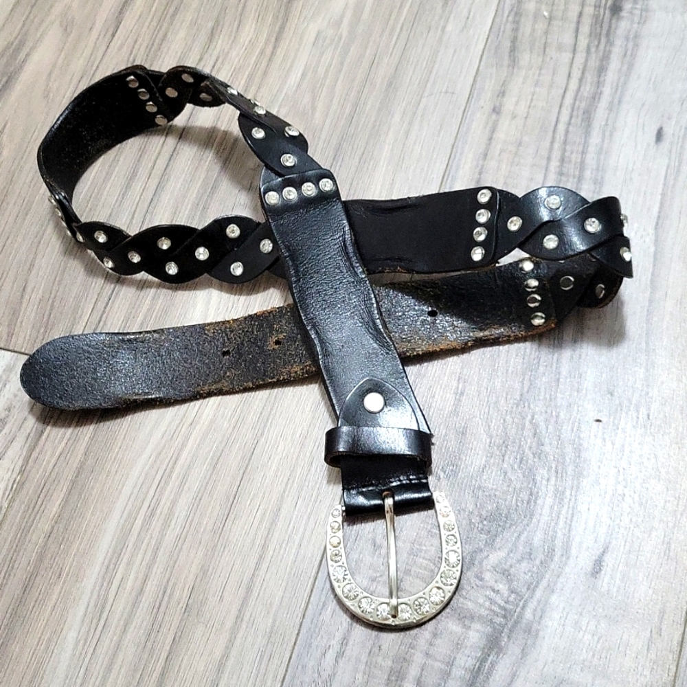 Black Bling 100% leather belt - Medium